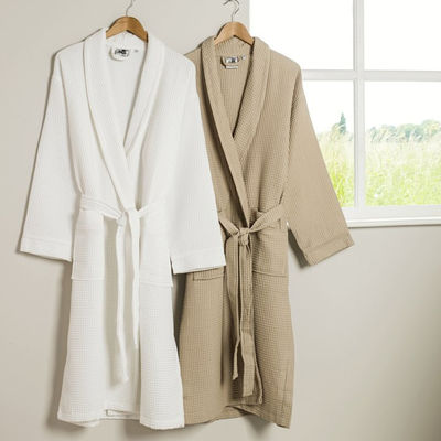 Luxury White Terry Cloth Robe Jacquard Weave With Long Sleeve