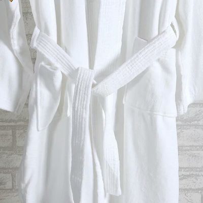 Luxury White Terry Cloth Robe Jacquard Weave With Long Sleeve