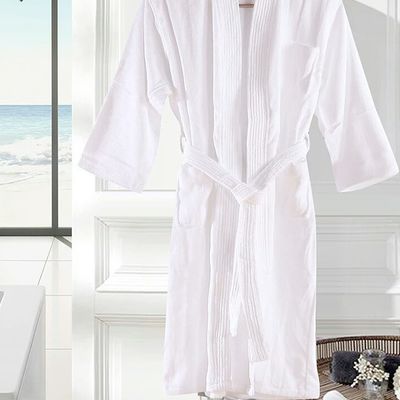 Unisex Cotton Terry Bathrobe Soft With Pure Colour Pattern Durable Stitching Materials