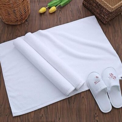 Hotel Grade White Cotton Absorbent Bath Mat - Machine Washable Quick Dry Bathroom Shower Floor Mat for Home & Commercial Use