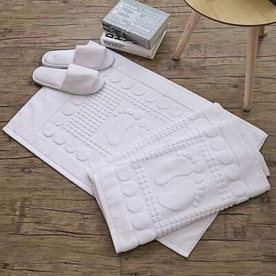 Hotel Grade White Cotton Absorbent Bath Mat - Machine Washable Quick Dry Bathroom Shower Floor Mat for Home & Commercial Use