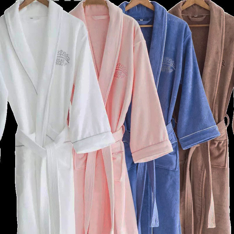 Unisex Cotton Terry Bathrobe Soft With Pure Colour Pattern Durable Stitching Materials